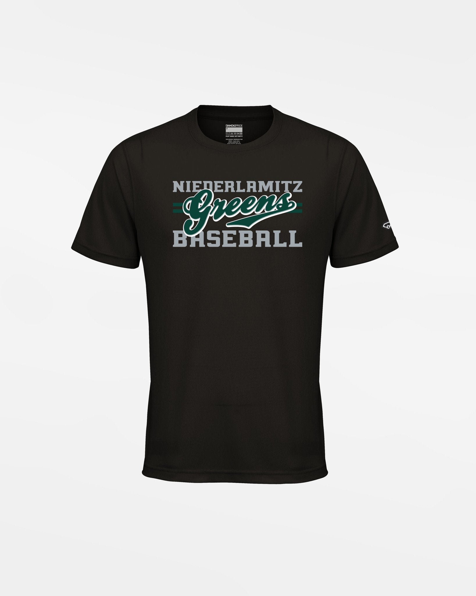 Diamond Pride Kids Basic Functional T-Shirt "Niederlamitz Greens", Primary Logo, schwarz-DIAMOND PRIDE