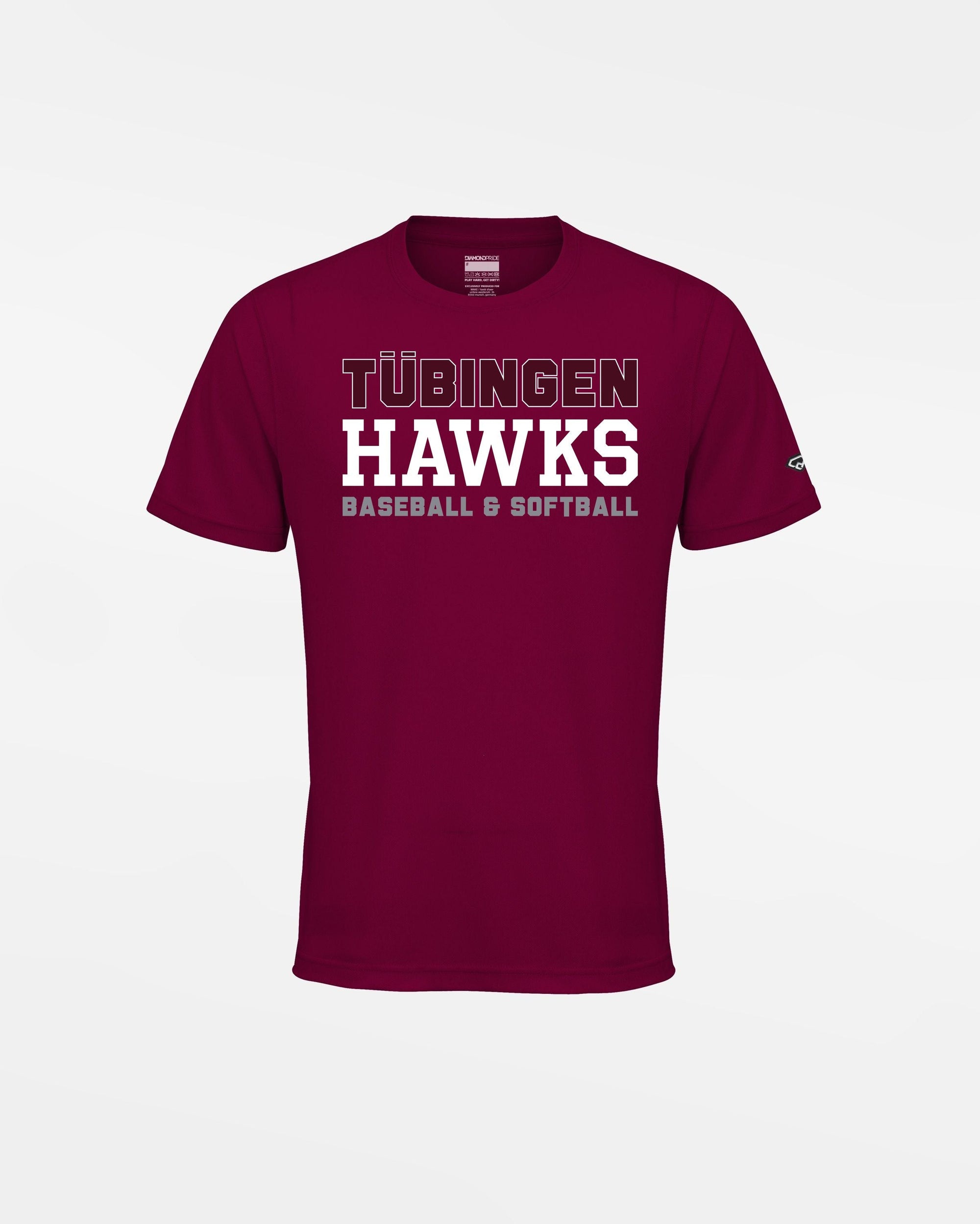 Diamond Pride Kids Basic Functional T-Shirt "Tübingen Hawks", Primary Logo, maroon-rot-DIAMOND PRIDE
