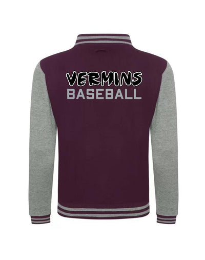 Diamond Pride Varsity College Jacke "Wesseling Vermins", Old Vermins Baseball, maroon-rot - heather grau-DIAMOND PRIDE