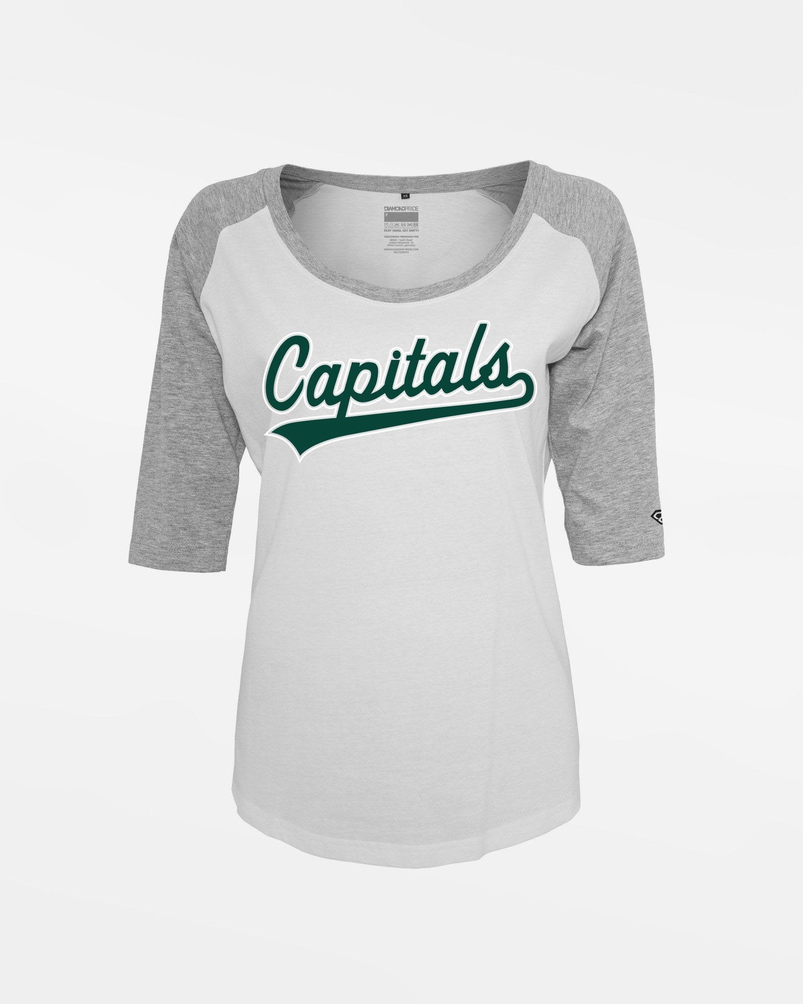 Diamond Pride Ladies 3/4 Contrast Raglan T-Shirt "Bonn Capitals", Script, weiss-heather grau-DIAMOND PRIDE