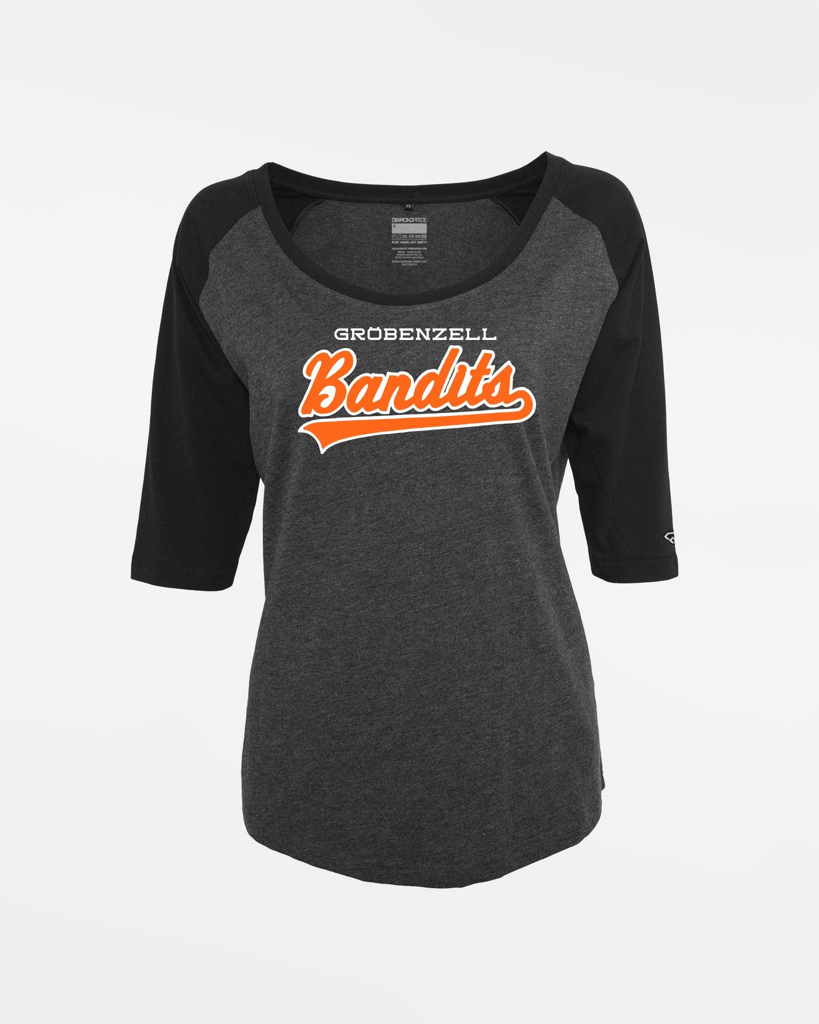 Diamond Pride Ladies 3/4 Contrast Raglan T-Shirt "Gröbenzell Bandits", City, heather dunkelgrau-schwarz-DIAMOND PRIDE