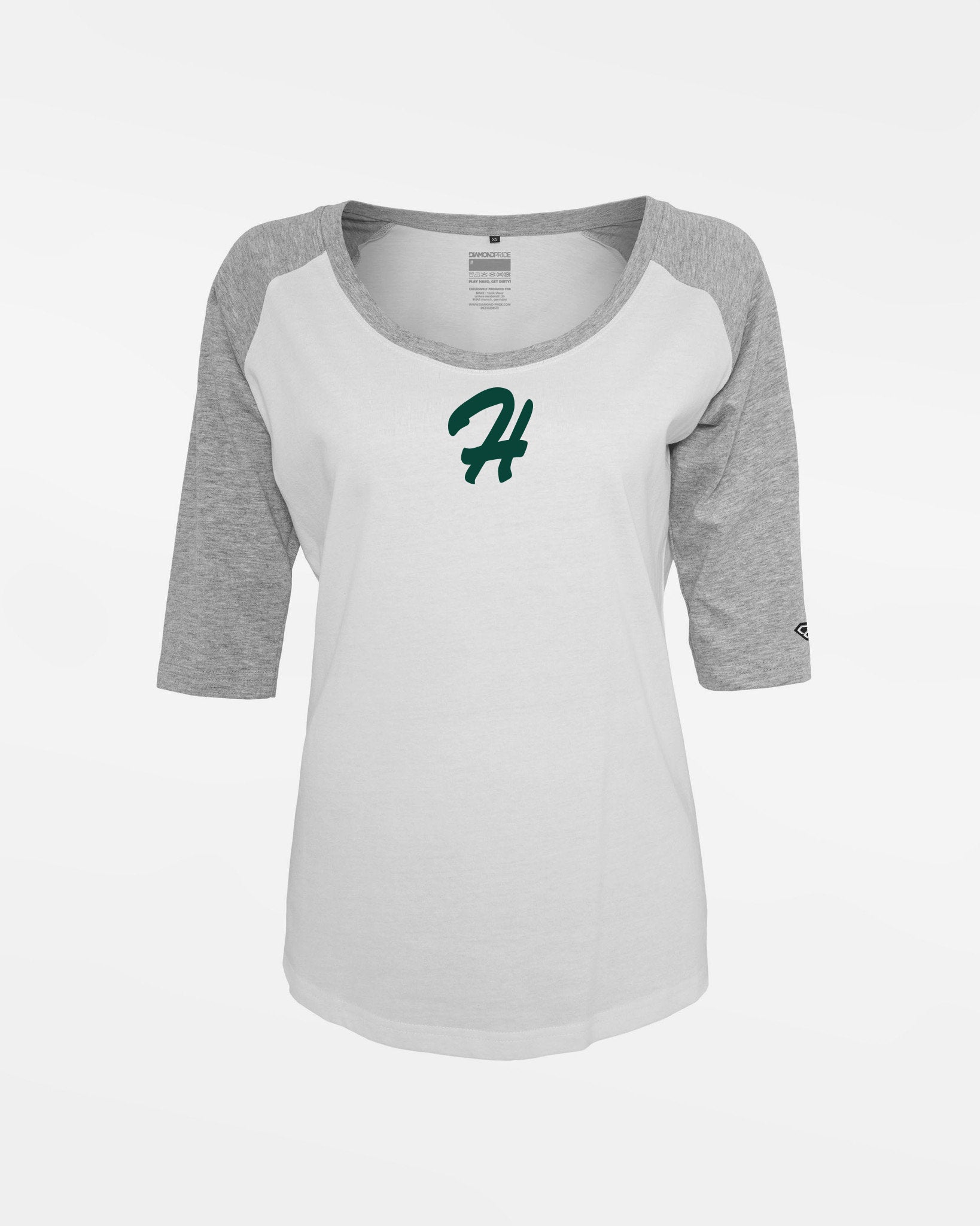 Diamond Pride Ladies 3/4 Contrast Raglan T-Shirt "Herrenberg Wanderers", H, weiss-heather grau-DIAMOND PRIDE