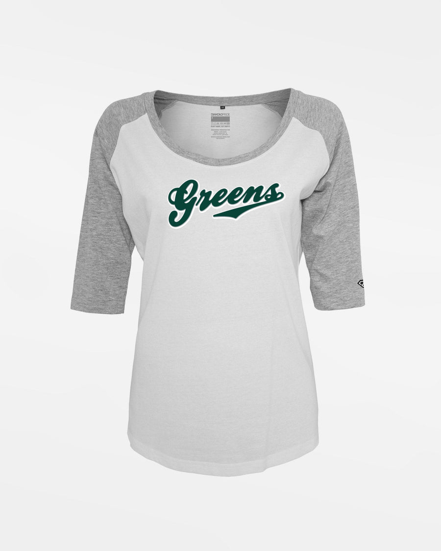 Diamond Pride Ladies 3/4 Contrast Raglan T-Shirt "Niederlamitz Greens", Logo, weiss-heather grau-DIAMOND PRIDE