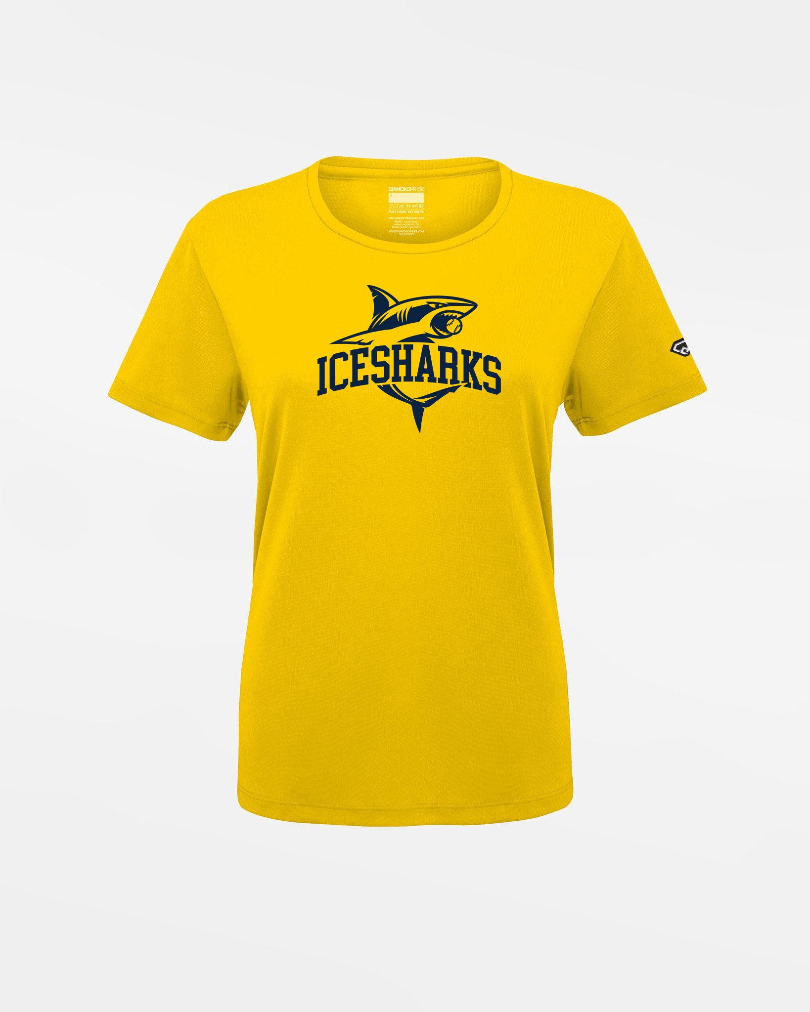 Diamond Pride Ladies Basic Functional T-Shirt "Altdorf Icesharks", Shark & Script, gelb-DIAMOND PRIDE