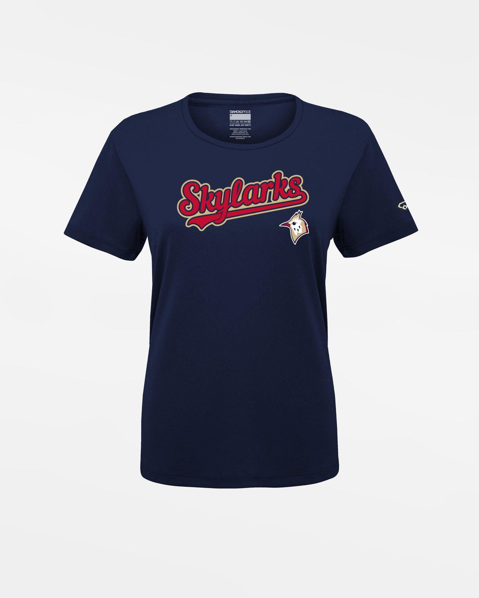 Diamond Pride Ladies Basic Functional T-Shirt "Berlin Skylarks", Script & Bird, navy blau-DIAMOND PRIDE