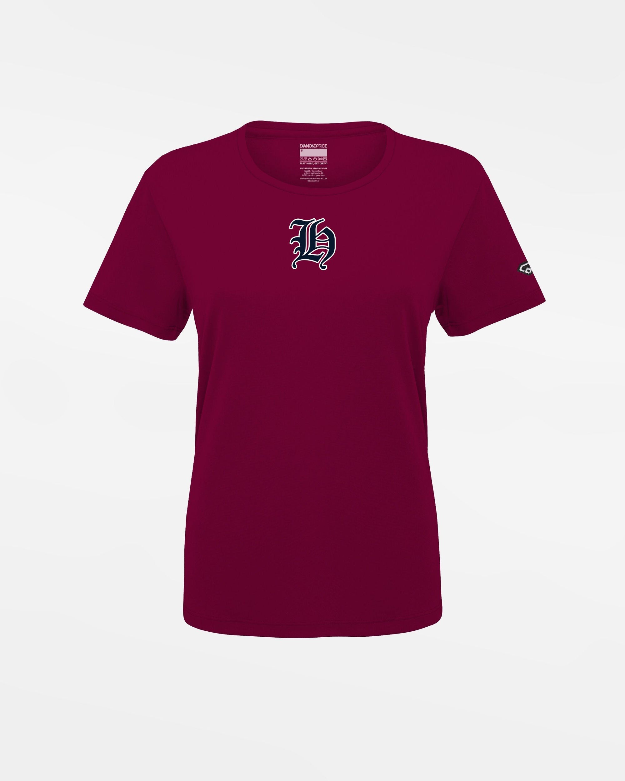 Diamond Pride Ladies Basic Functional T-Shirt "Tübingen Hawks", H, maroon-rot-DIAMOND PRIDE