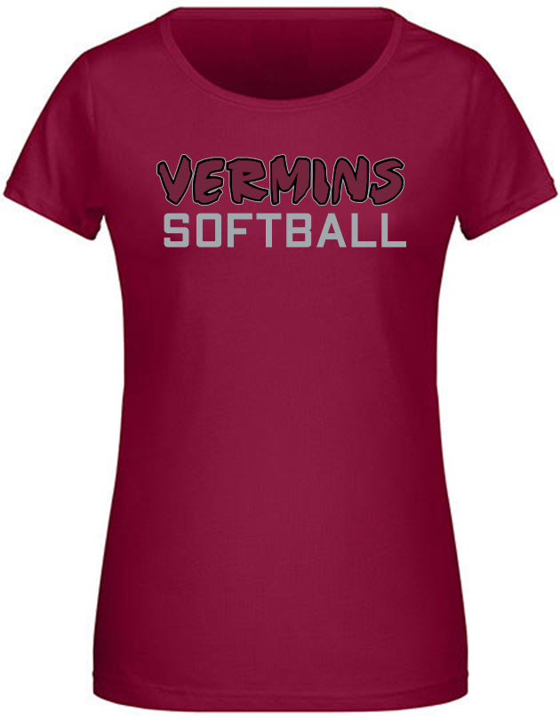 Diamond Pride Ladies Premium Light T-Shirt "Wesseling Vermins", Old Vermins Softball, maroon-rot-DIAMOND PRIDE