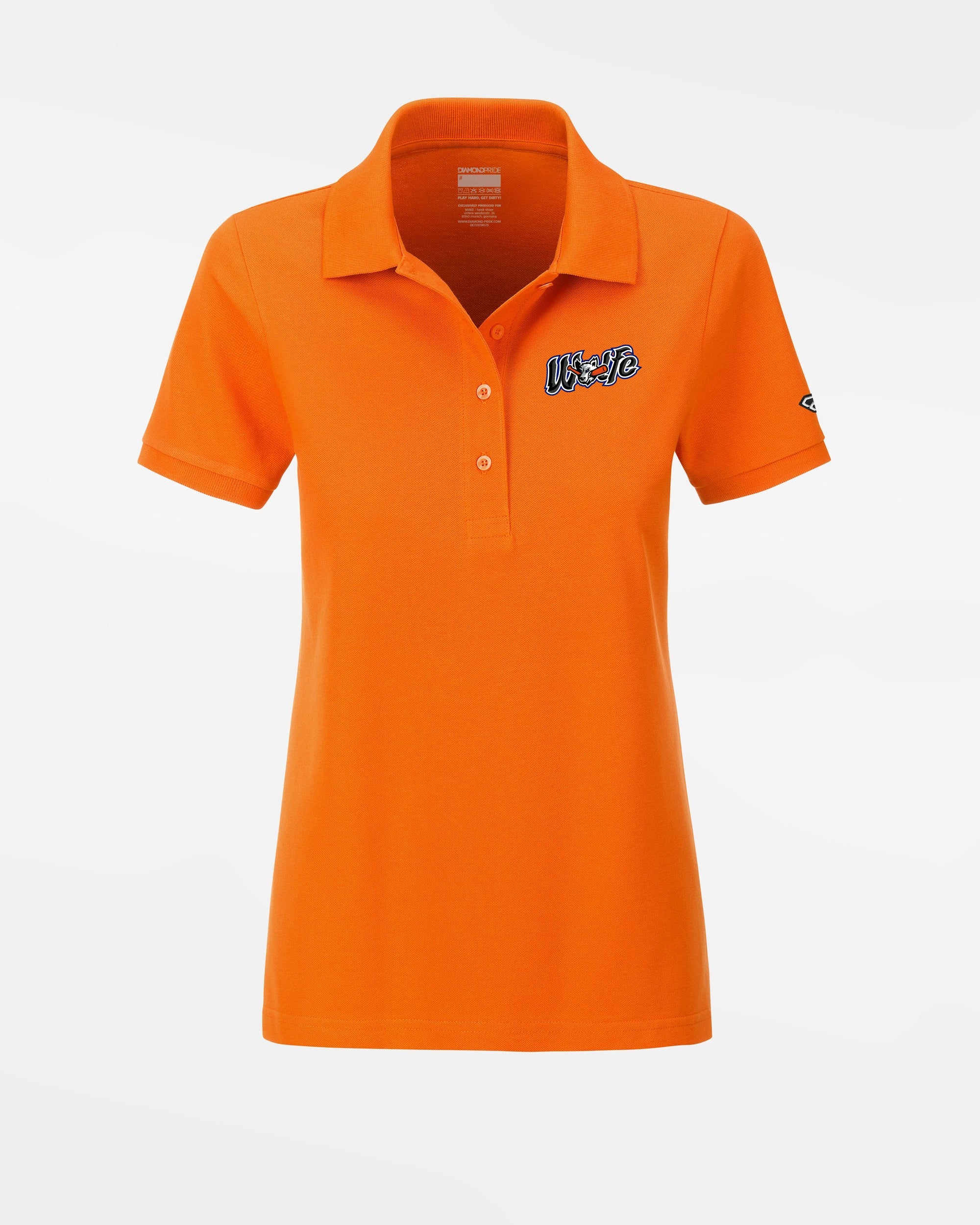 Diamond Pride Ladies Premium Polo-Shirt "Laufer Wölfe", Script, orange-DIAMOND PRIDE