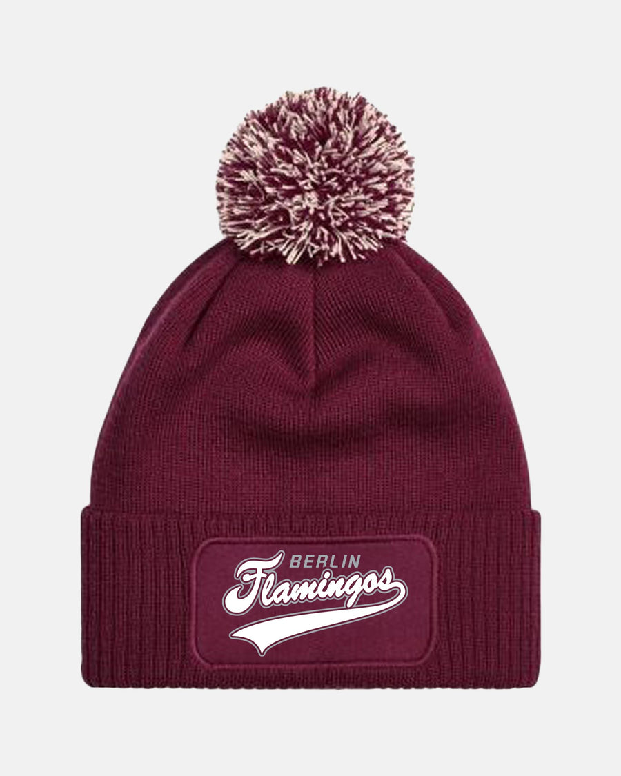 Diamond Pride PomPom Patch Beanie "Berlin Flamingos", Script, maroon-rot