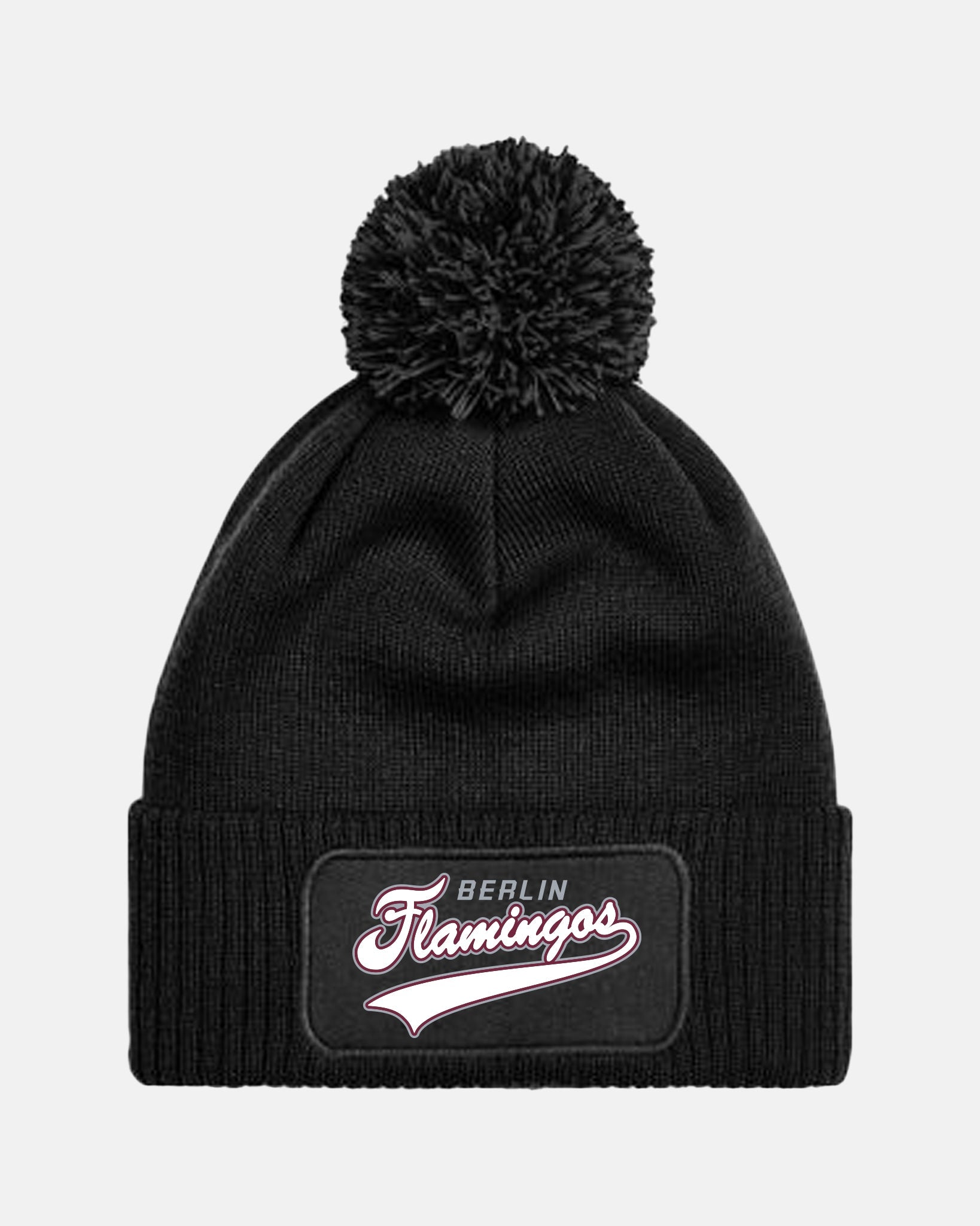 Diamond Pride PomPom Patch Beanie "Berlin Flamingos", Script, schwarz