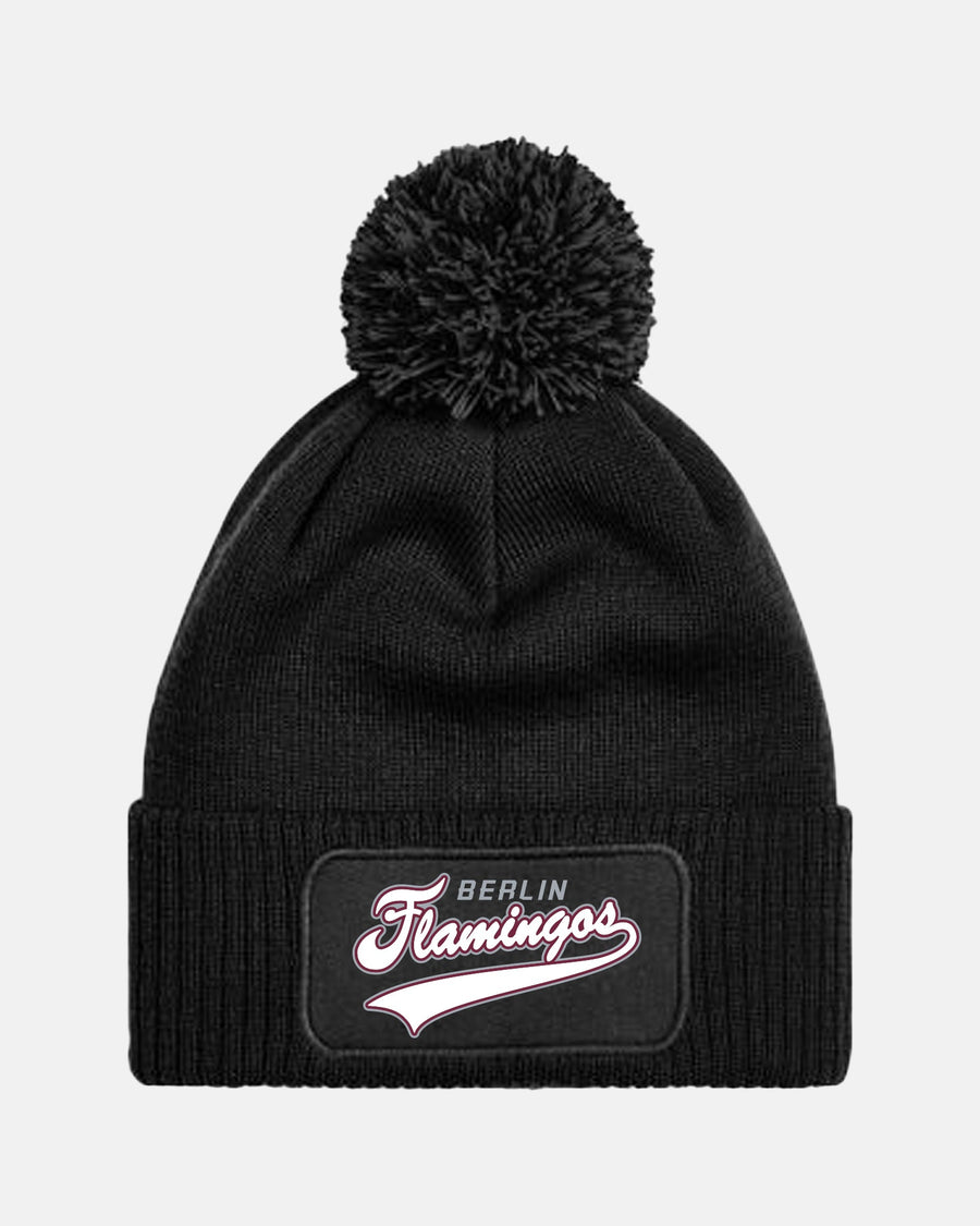 Diamond Pride PomPom Patch Beanie "Berlin Flamingos", Script, schwarz