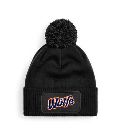 Diamond Pride PomPom Patch Beanie "Laufer Wölfe", Script, schwarz