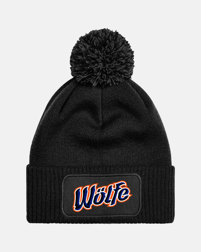 Diamond Pride PomPom Patch Beanie "Laufer Wölfe", Script, schwarz