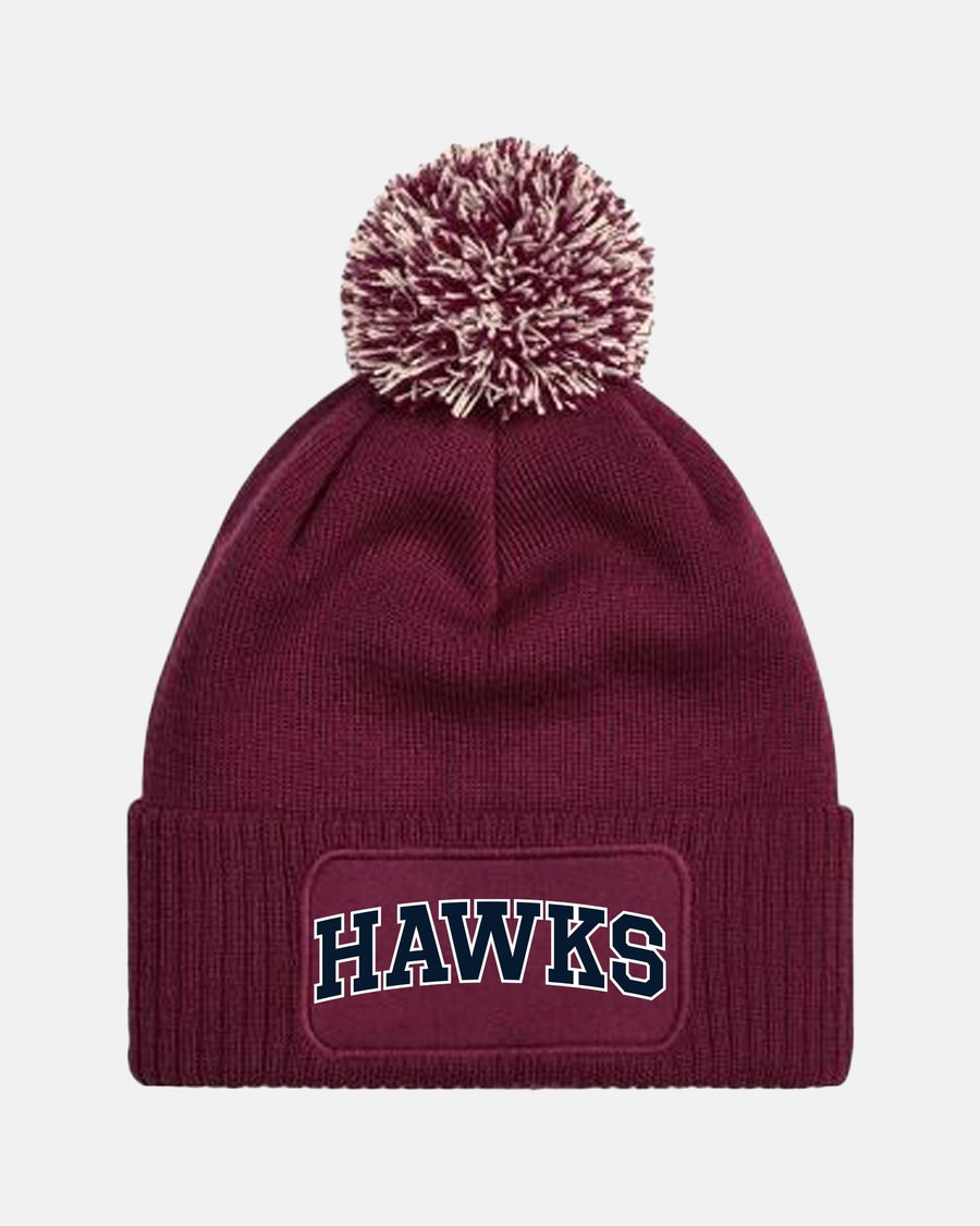 Diamond Pride PomPom Patch Beanie "Tübingen Hawks", Script, maroon-rot