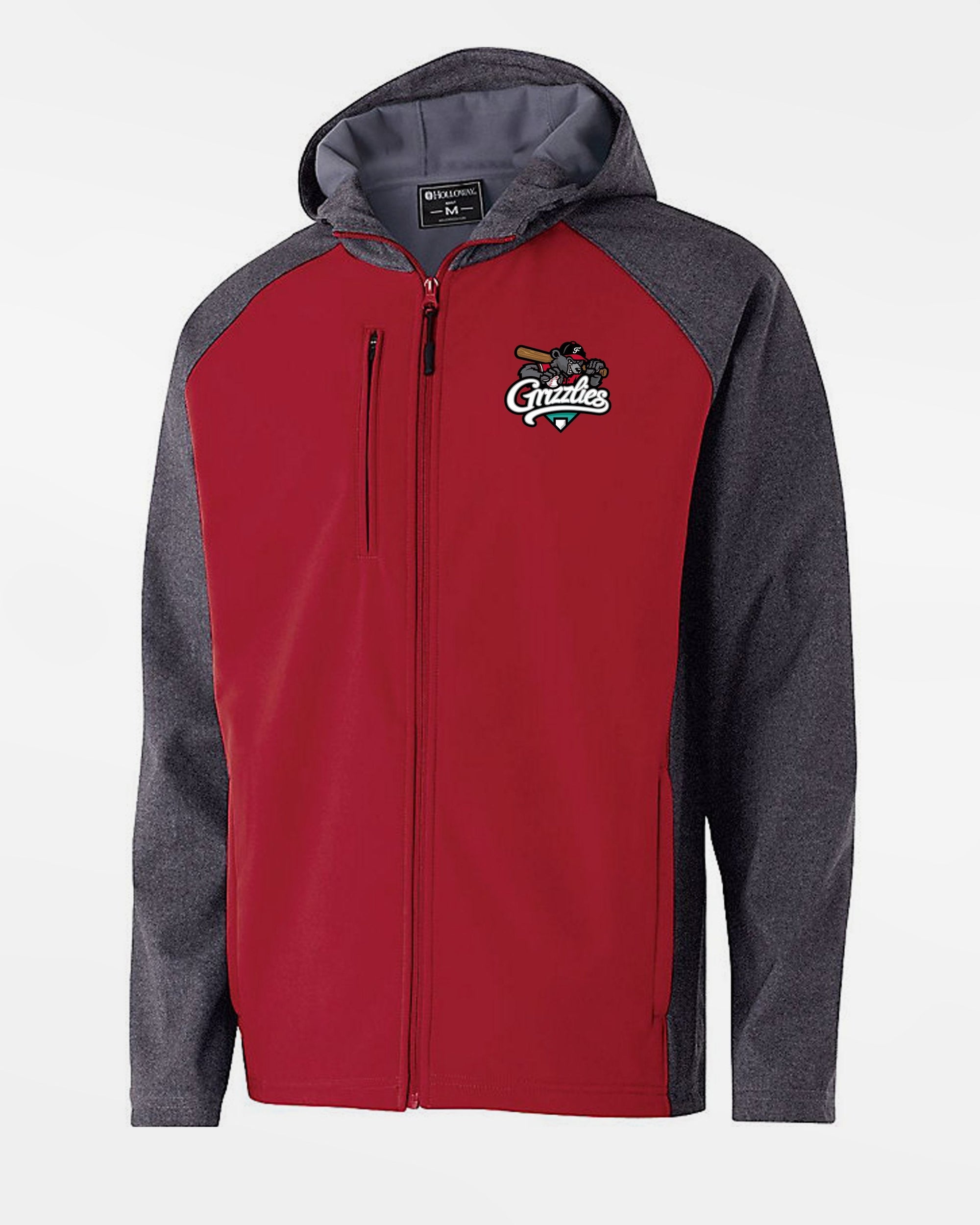 Holloway Raider Warmup Softshell Jacket, "Freising Grizzlies", Primary Logo, rot-grau-DIAMOND PRIDE