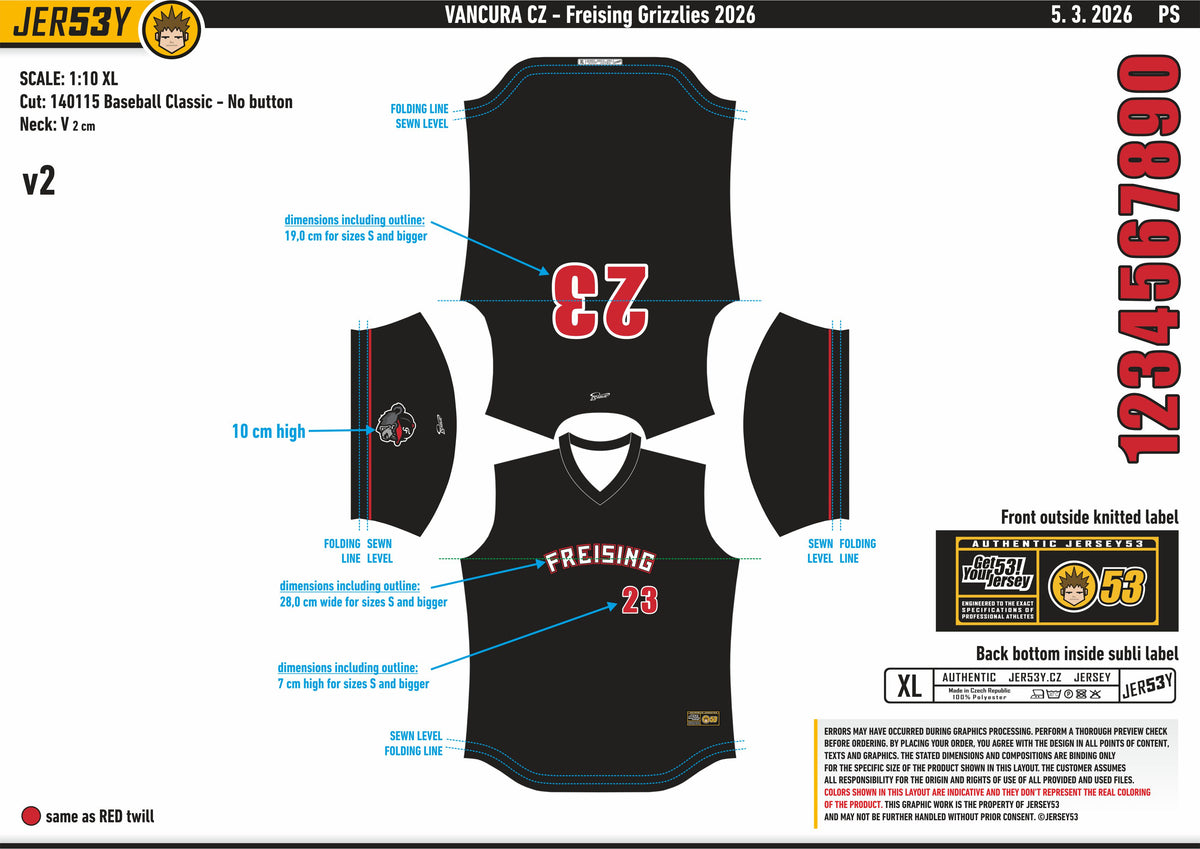 Jersey53 Game Jersey SOFTBALL BUDGET "Freising Grizzlies" schwarz