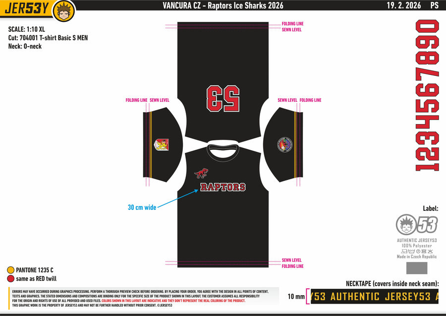 Jersey53 Official Game Jersey "Altdorf Raptors", BBQ Basic T-Shirt BUDGET schwarz-DIAMOND PRIDE