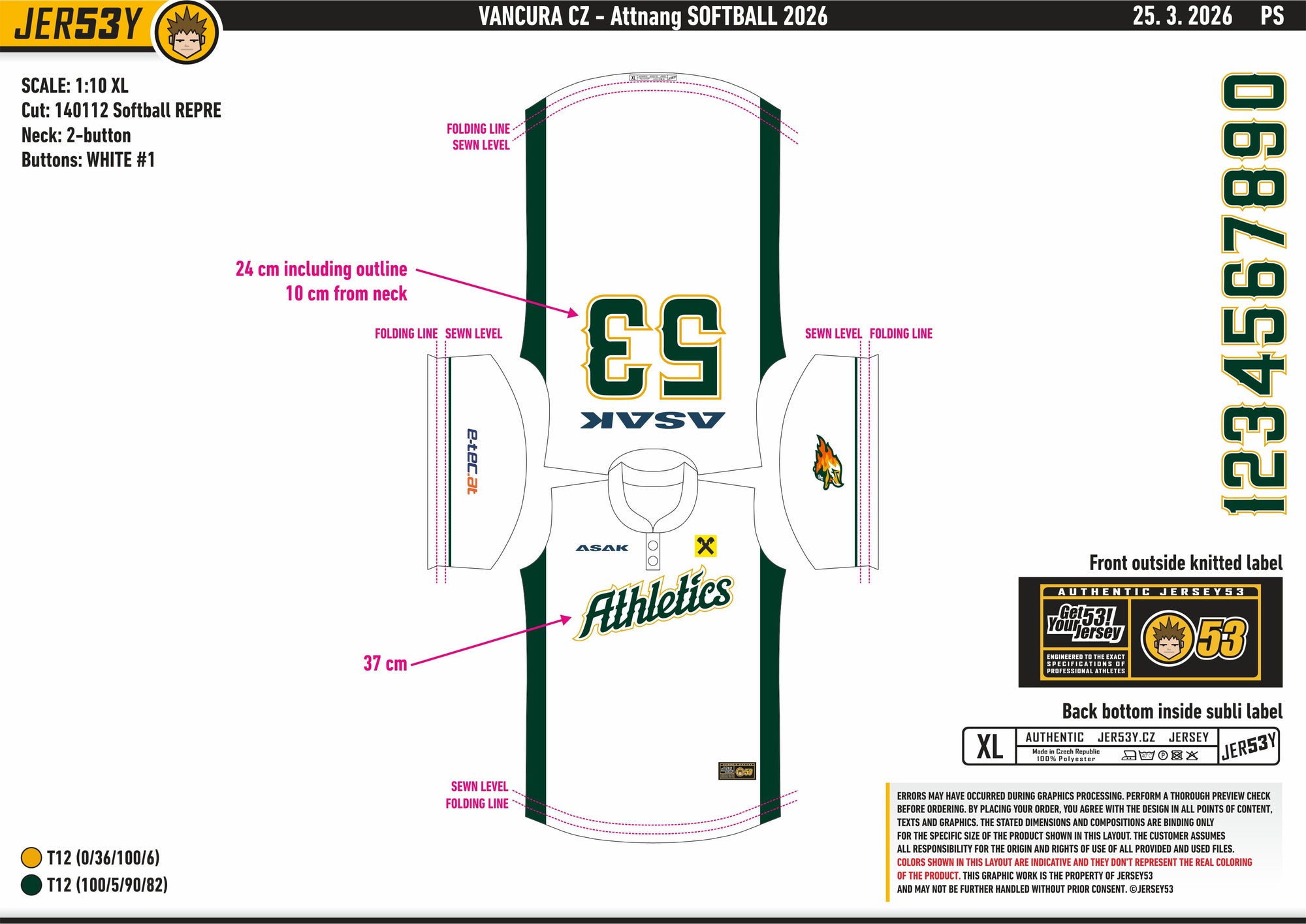 Jersey53 Softball 2-Button Repre Jersey "Attnang Athletics", weiss-DIAMOND PRIDE