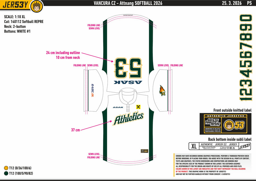 Jersey53 Softball 2-Button Repre Jersey "Attnang Athletics", weiss-DIAMOND PRIDE