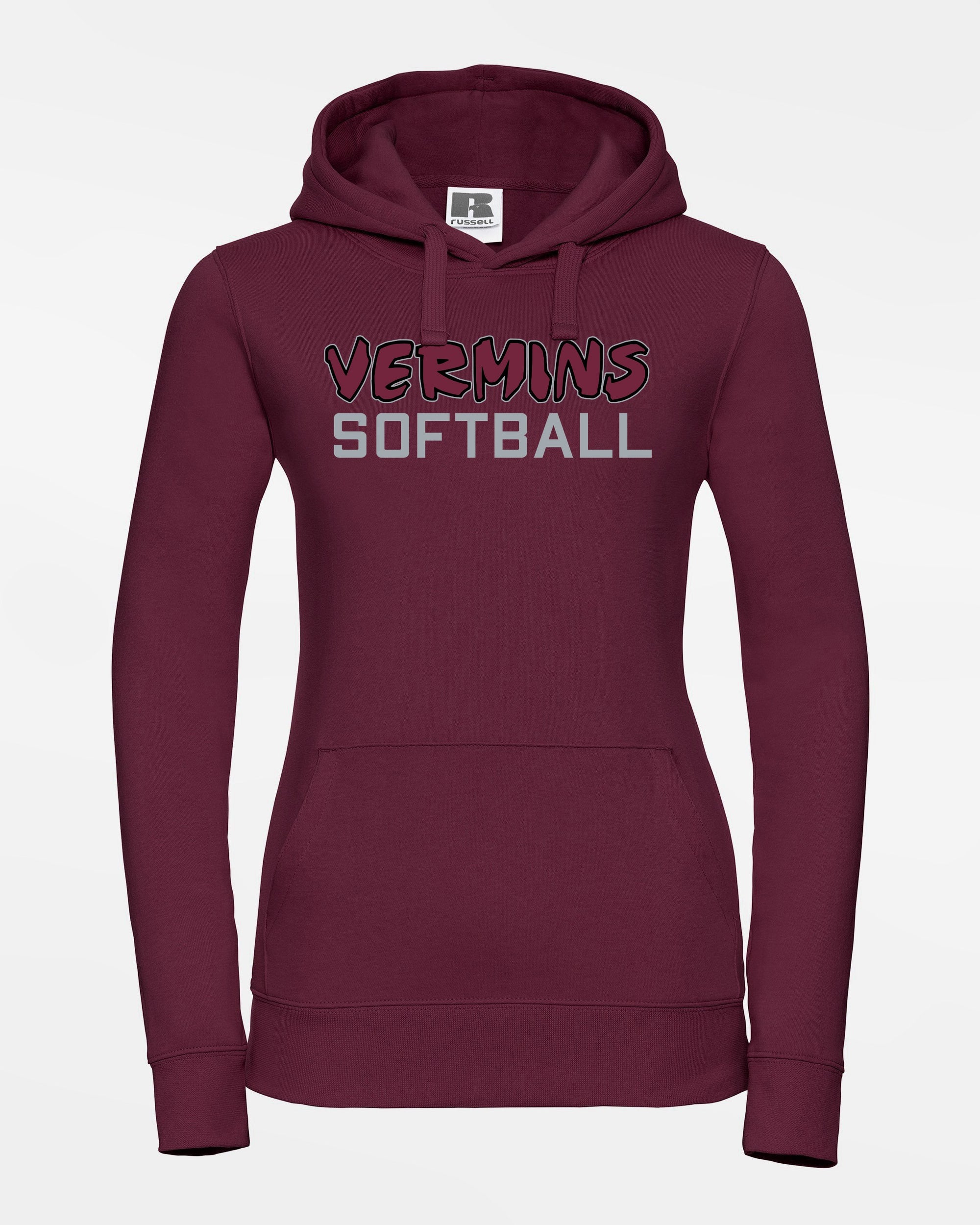 Russell Ladies Premium Heavy Hoodie "Wesseling Vermins", Old Vermins Softball, maroon-rot-DIAMOND PRIDE