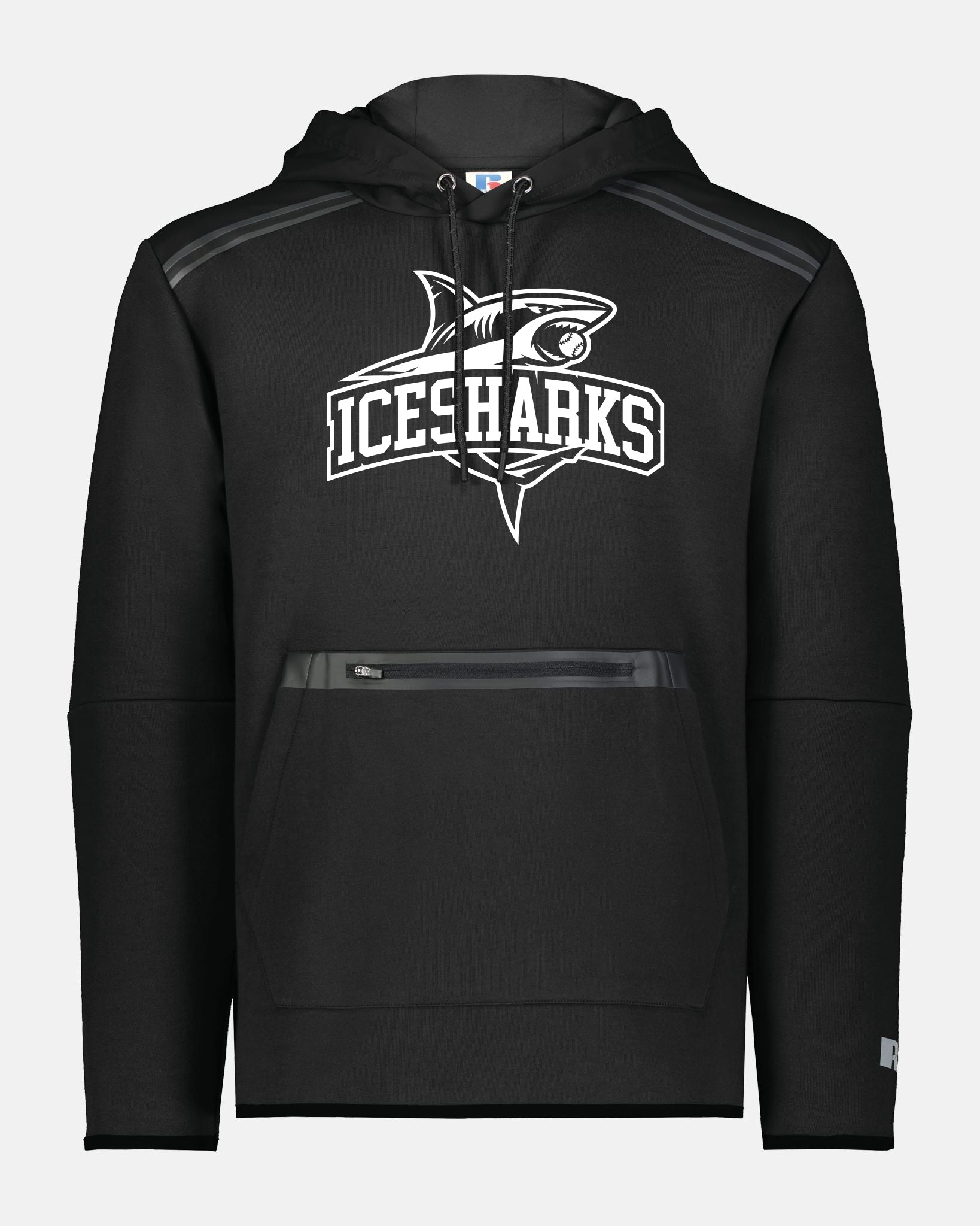 Russell Legend Long Sleeve Tech Fleece Hoodie "Altdorf Icesharks", Shark & Script, schwarz