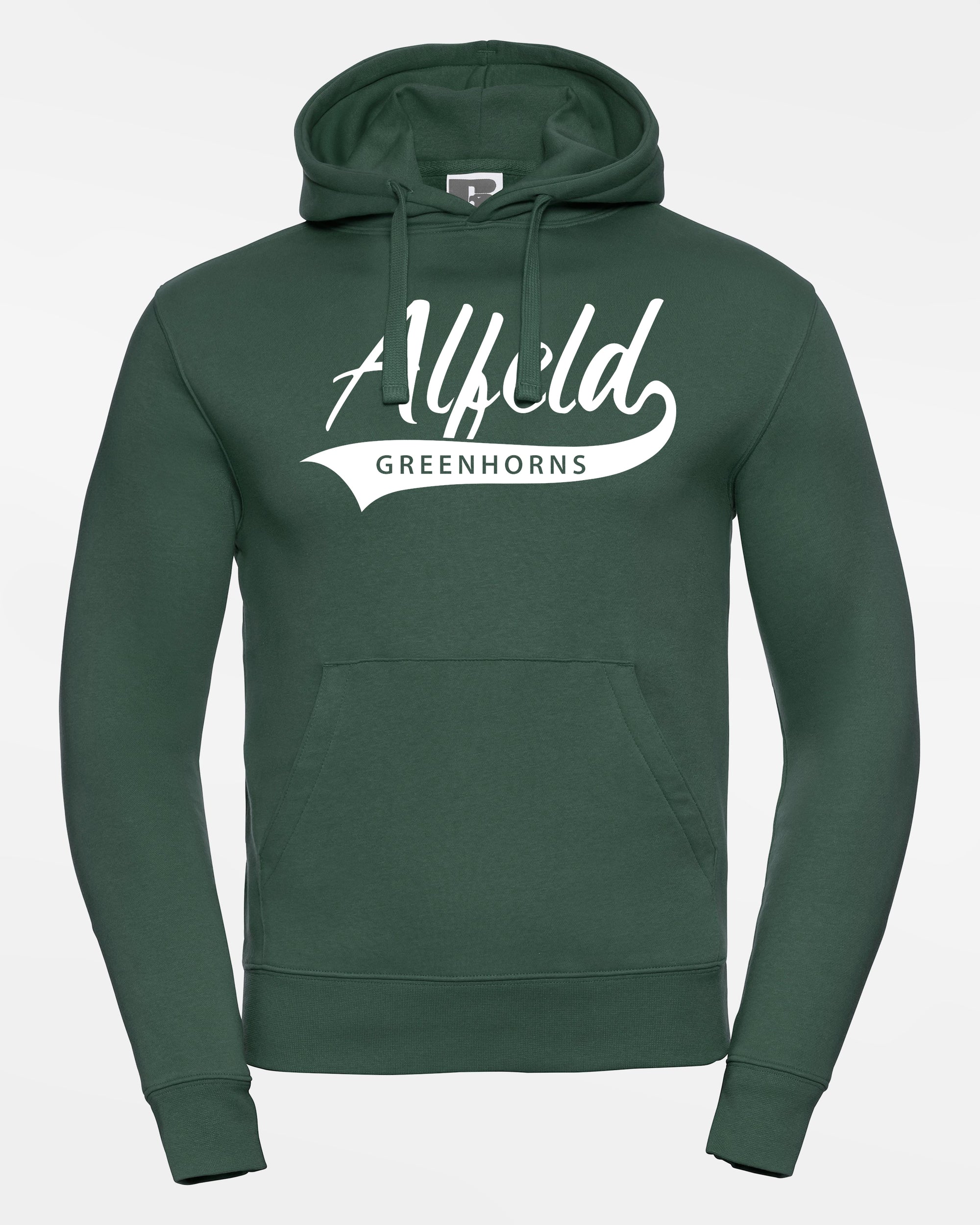 Russell Premium Heavy Hoodie "Alfeld Greenhorns", Script, dunkelgrün-DIAMOND PRIDE