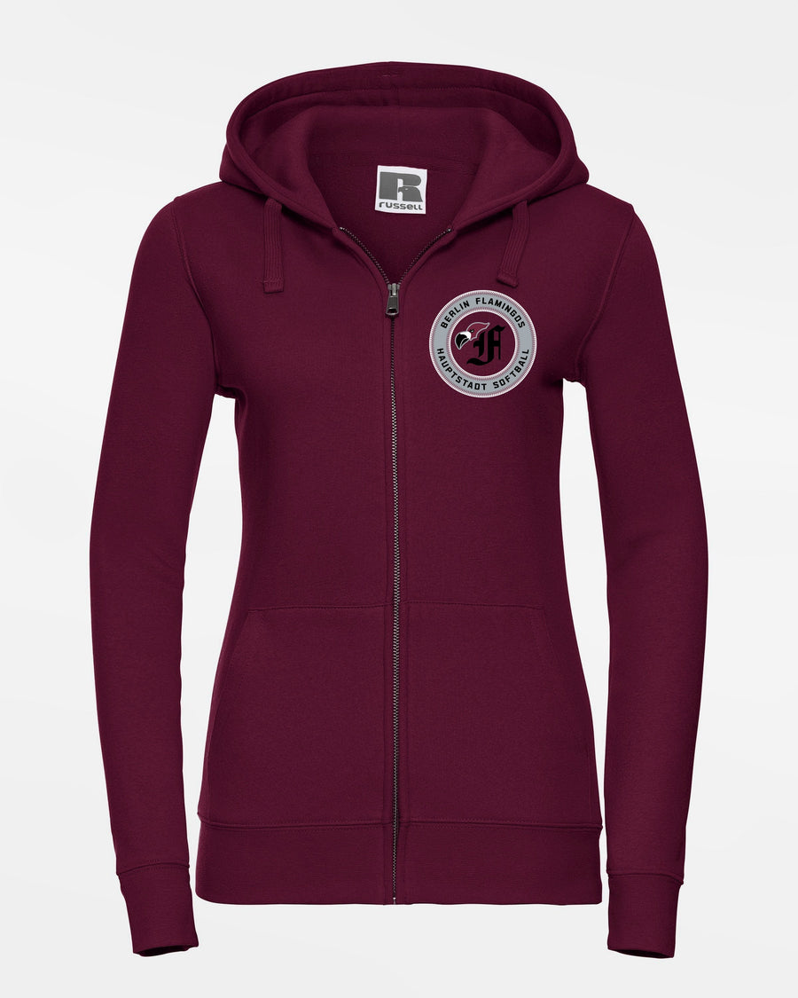 Russell Premium Ladies Heavy Zip-Hoodie, "Berlin Flamingos", Crest Softball, burgundy-DIAMOND PRIDE