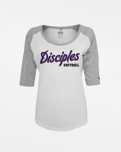 Diamond Pride Ladies 3/4 Contrast Raglan T-Shirt "Munich-Haar Disciples", Script Softball, weiss - heather grau-DIAMOND PRIDE