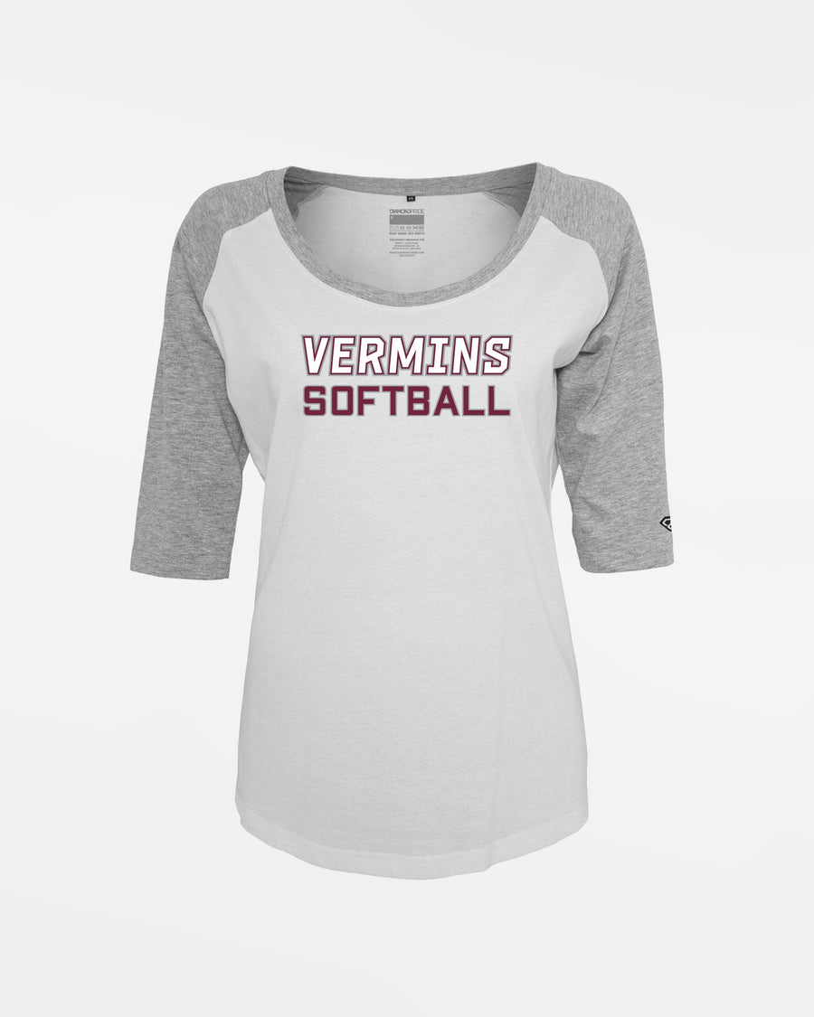 Diamond Pride Ladies 3/4 Contrast Raglan T-Shirt "Wesseling Vermins", Softball, weiss - heather grau-DIAMOND PRIDE