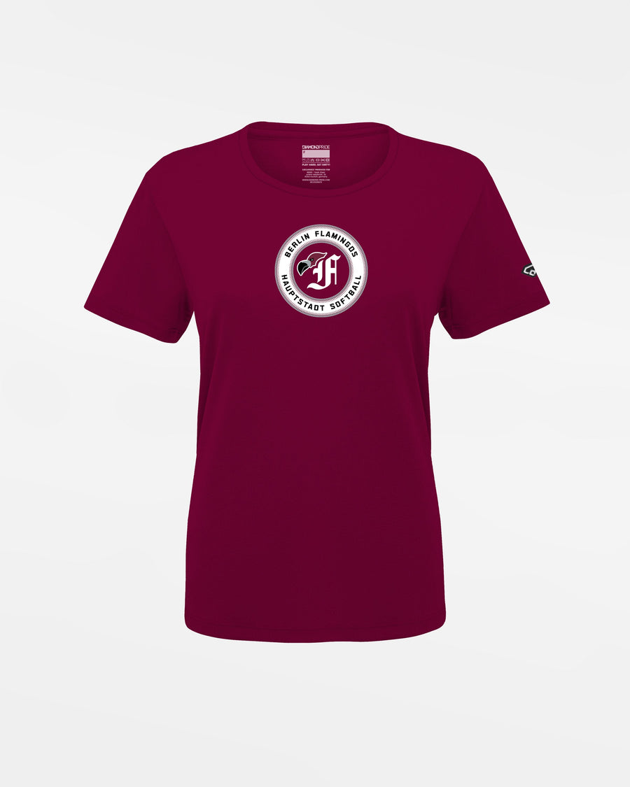 Diamond Pride Ladies Basic Functional T-Shirt, "Berlin Flamingos", Crest Softball, burgundy-DIAMOND PRIDE