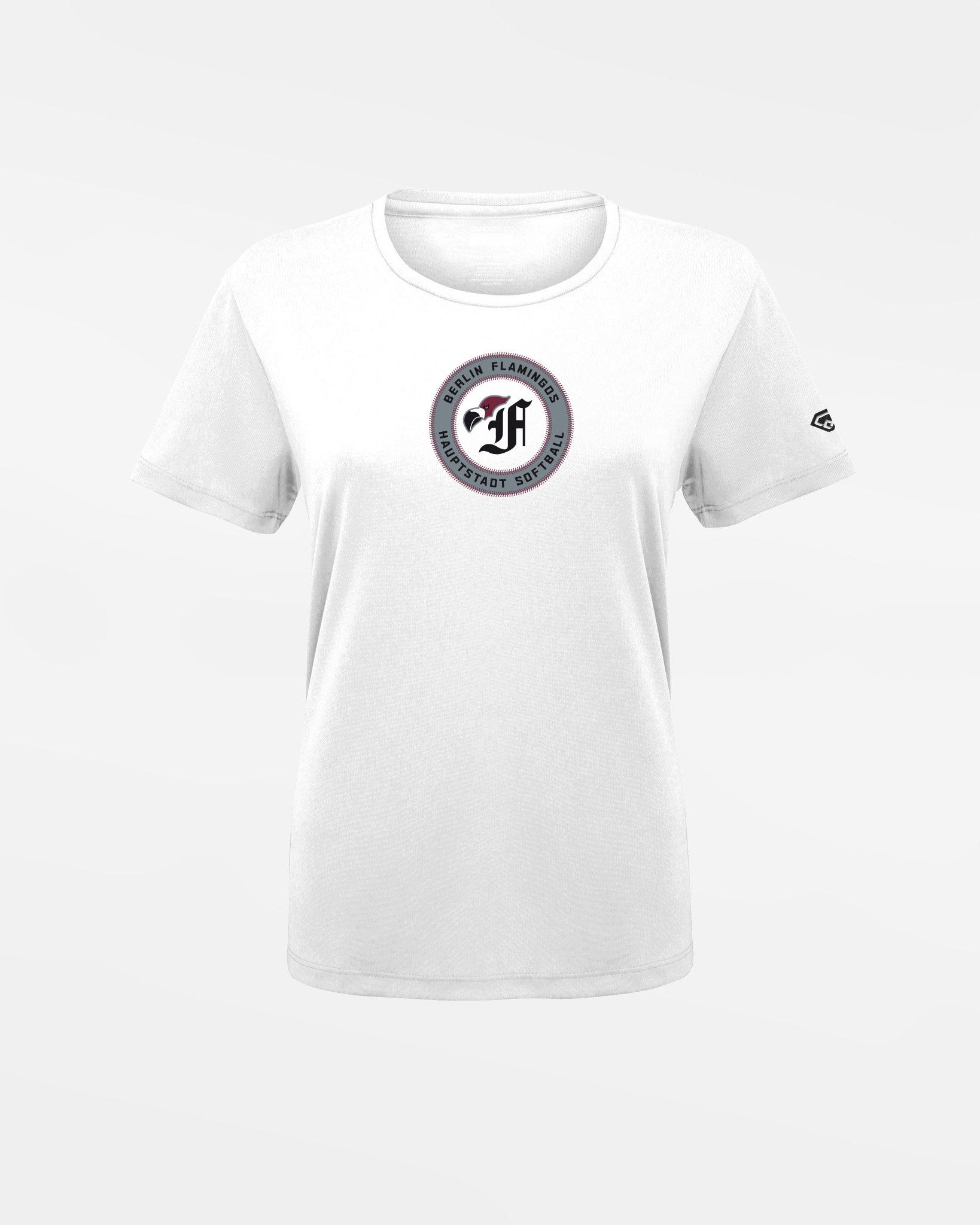 Diamond Pride Ladies Basic Functional T-Shirt "Berlin Flamingos", Crest Softball, weiss-DIAMOND PRIDE