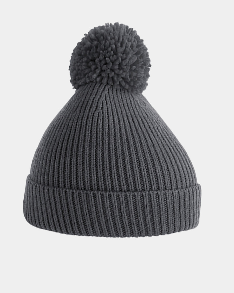 Diamond Pride Basic Knit-Ribbed PomPom-Beanie, dunkelgrau-DIAMOND PRIDE