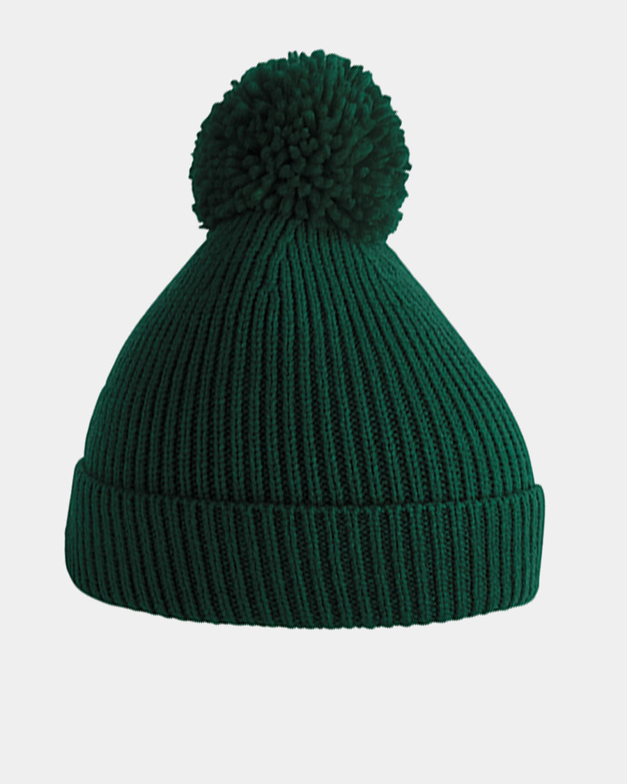 Diamond Pride Basic Knit-Ribbed PomPom-Beanie, dunkelgrün-DIAMOND PRIDE
