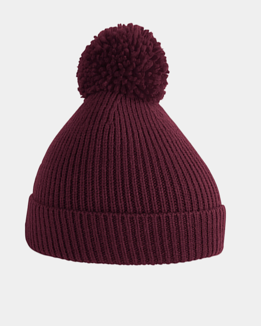 Diamond Pride Basic Knit-Ribbed PomPom-Beanie, maroon-rot-DIAMOND PRIDE