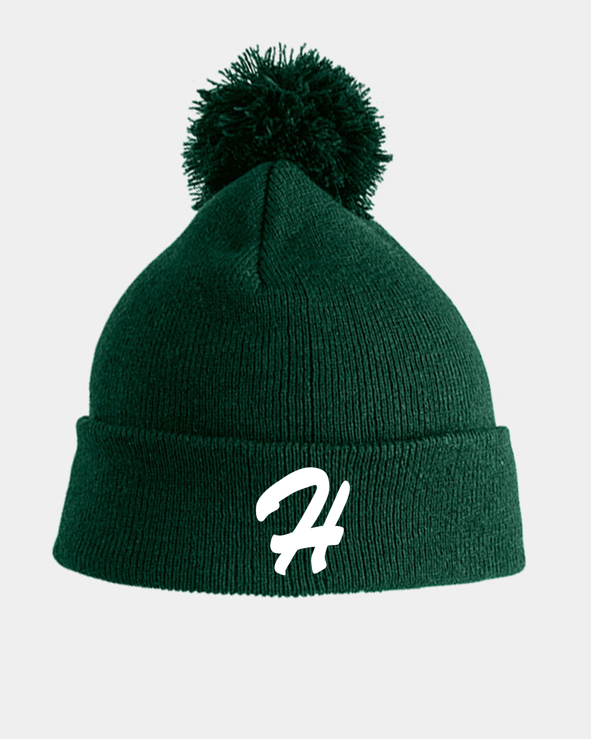 Diamond Pride Basic PomPom Beanie "Herrenberg Wanderers", incl. white 3D - Embroidery "H", dunkelgrün-DIAMOND PRIDE