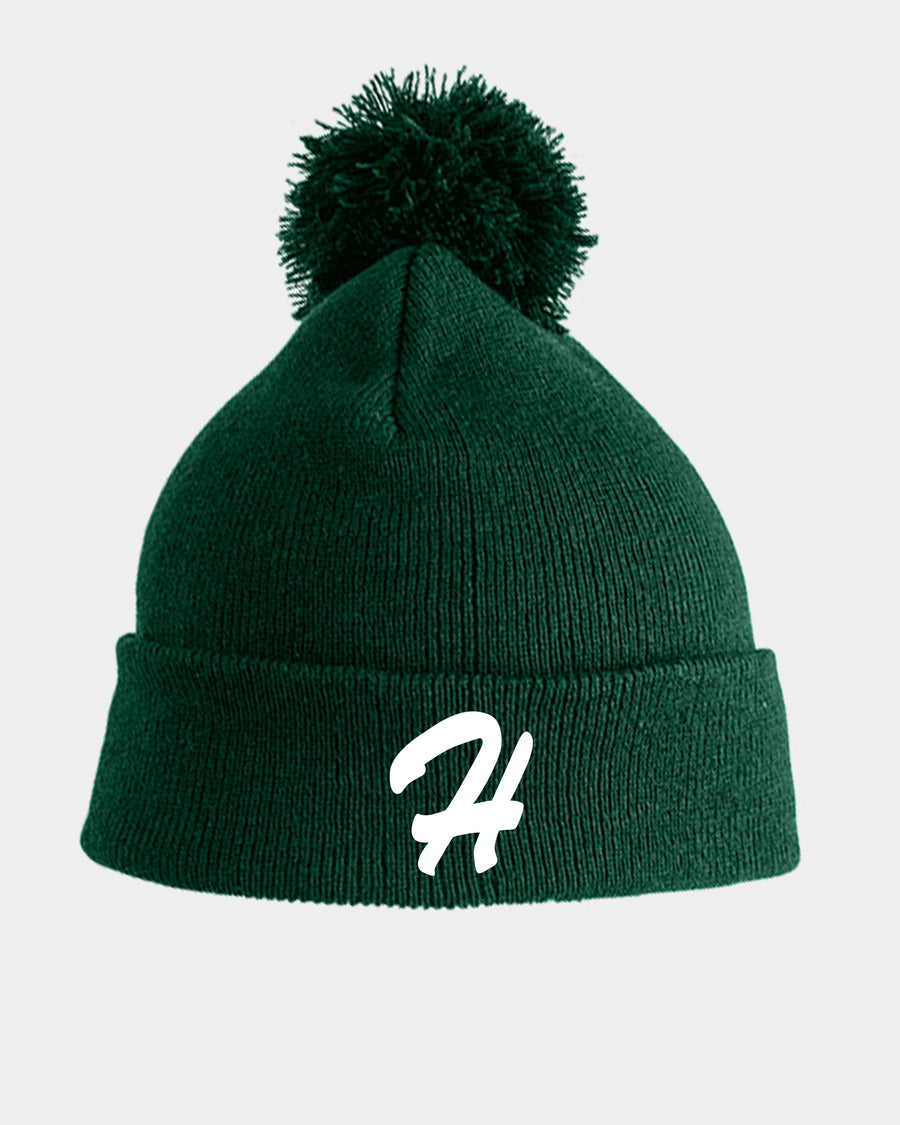 Diamond Pride Basic PomPom Beanie "Herrenberg Wanderers", incl. white 3D - Embroidery "H", dunkelgrün-DIAMOND PRIDE