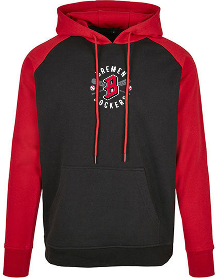 Diamond Pride Basic Raglan Hoodie "Bremen Dockers", Crest, schwarz-rot-DIAMOND PRIDE