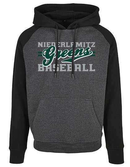 Diamond Pride Basic Raglan Hoodie "Niederlamitz Greens", Primary Logo, schwarz - heather dunkelgrau-DIAMOND PRIDE
