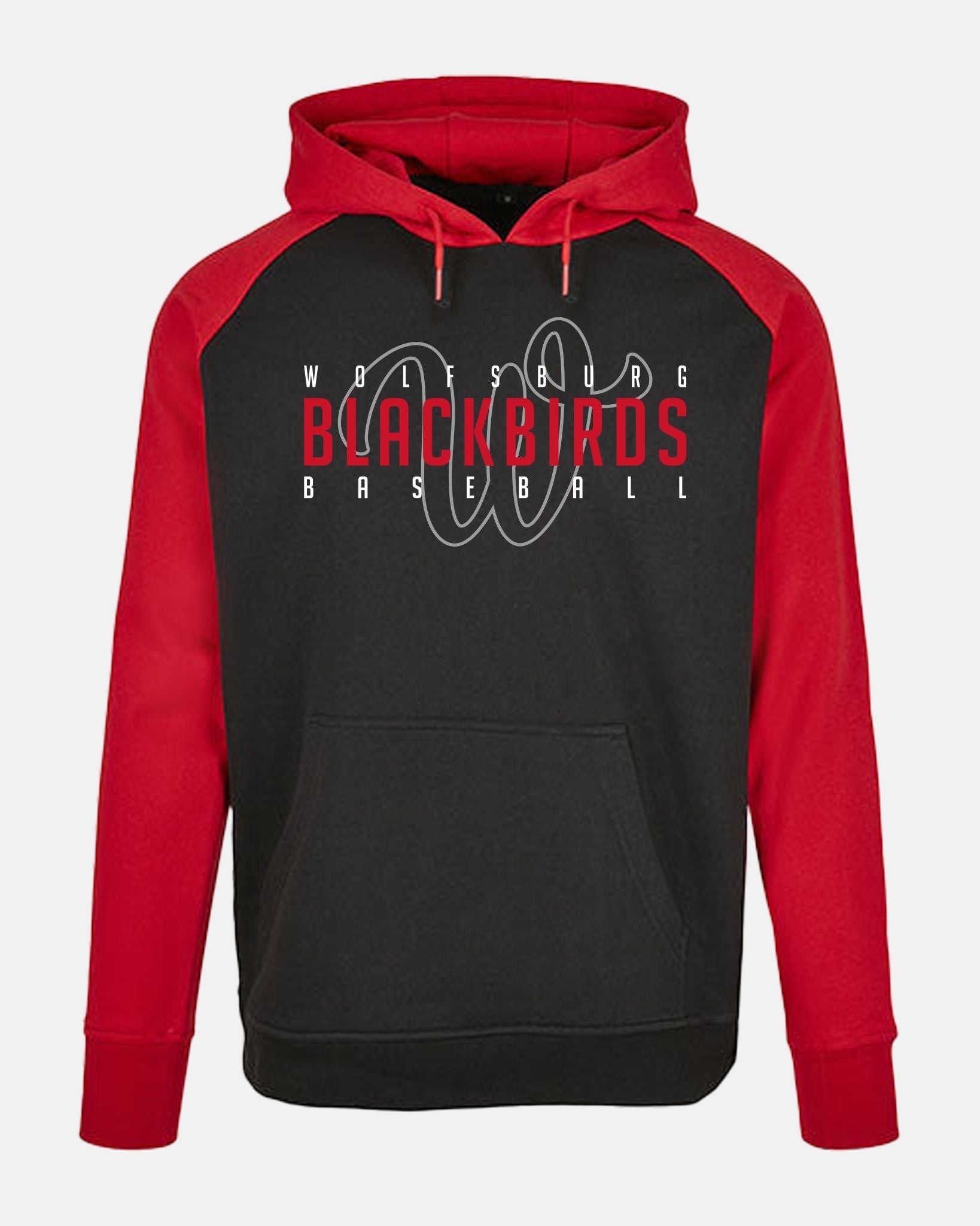 Diamond Pride Basic Raglan Hoodie "Wolfsburg Blackbirds", W & Blackbirds, schwarz-rot-DIAMOND PRIDE