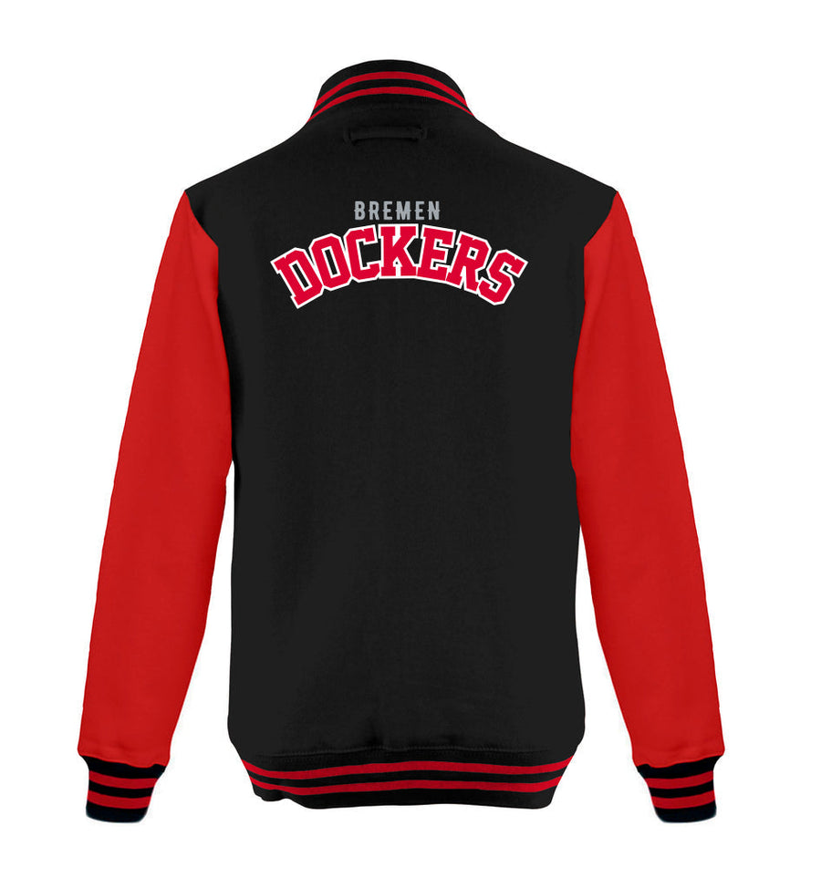 Diamond Pride Kids Varsity College Jacke "Bremen Dockers", B & Script, schwarz-rot-DIAMOND PRIDE