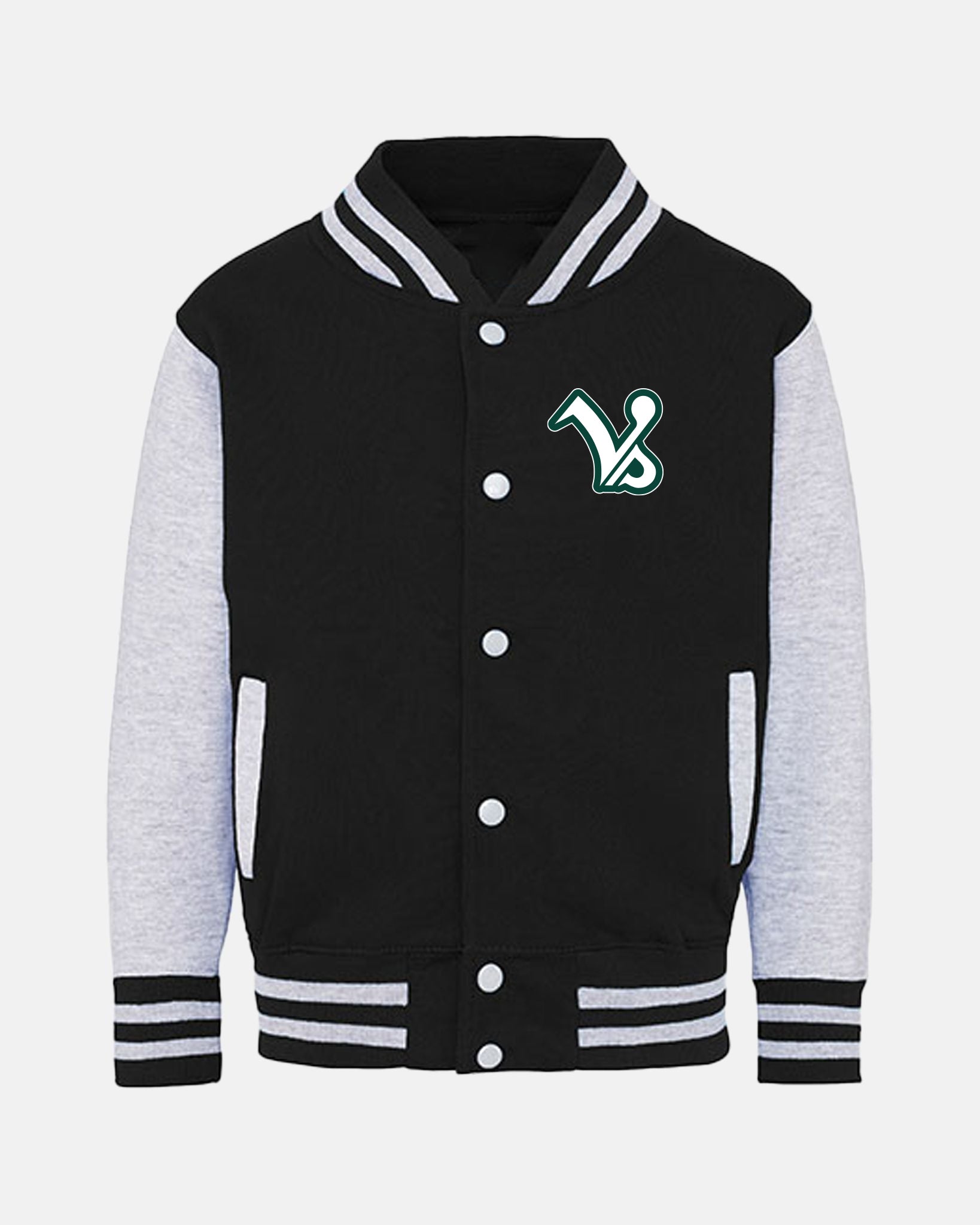 Diamond Pride Kids Varsity College Jacke "Kufstein Vikings", VS & Script, schwarz-heather grau-DIAMOND PRIDE