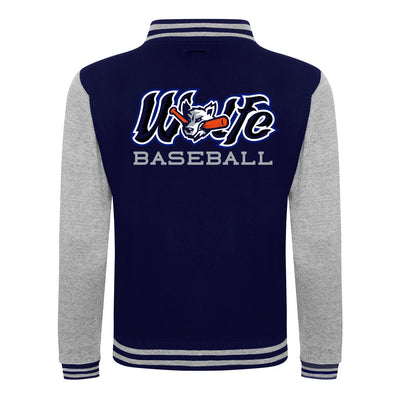 Diamond Pride Kids Varsity College Jacke "Laufer Wölfe", Wolf & Wölfe Baseball, navy blau - heather grau-DIAMOND PRIDE