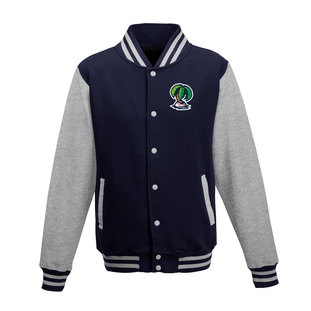 Diamond Pride Kids Varsity College Jacke "Munich Caribes", Palme & Script, navy blau-heather grau-DIAMOND PRIDE