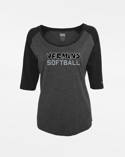 Diamond Pride Ladies 3/4 Contrast Raglan T-Shirt "Wesseling Vermins", Old Vermins Softball, heather dunkelgrau-schwarz-DIAMOND PRIDE