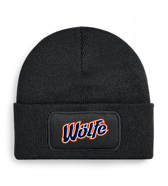 Diamond Pride Patch Beanie "Laufer Wölfe", Script, schwarz