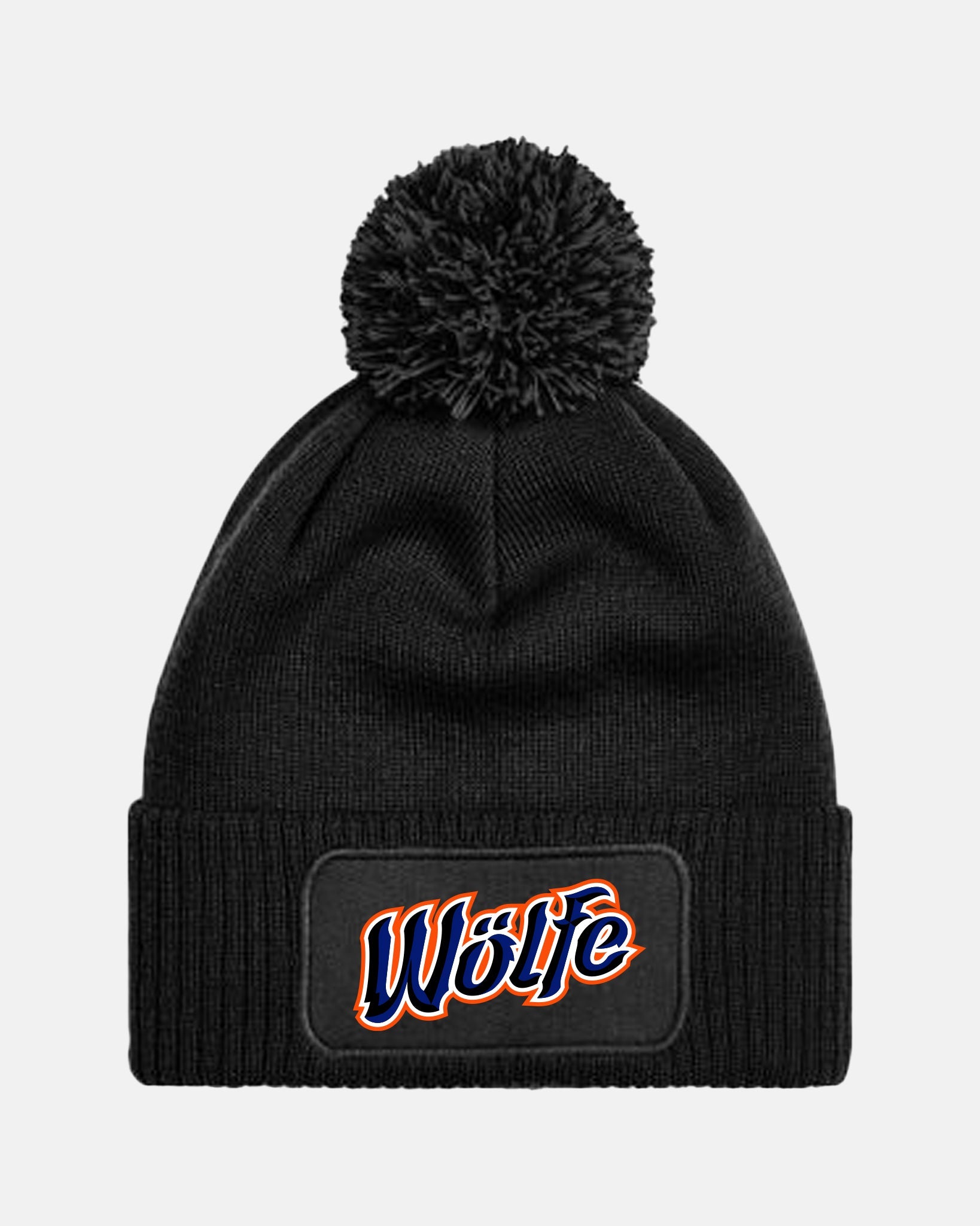 Diamond Pride PomPom Patch Beanie "Laufer Wölfe", Script, schwarz