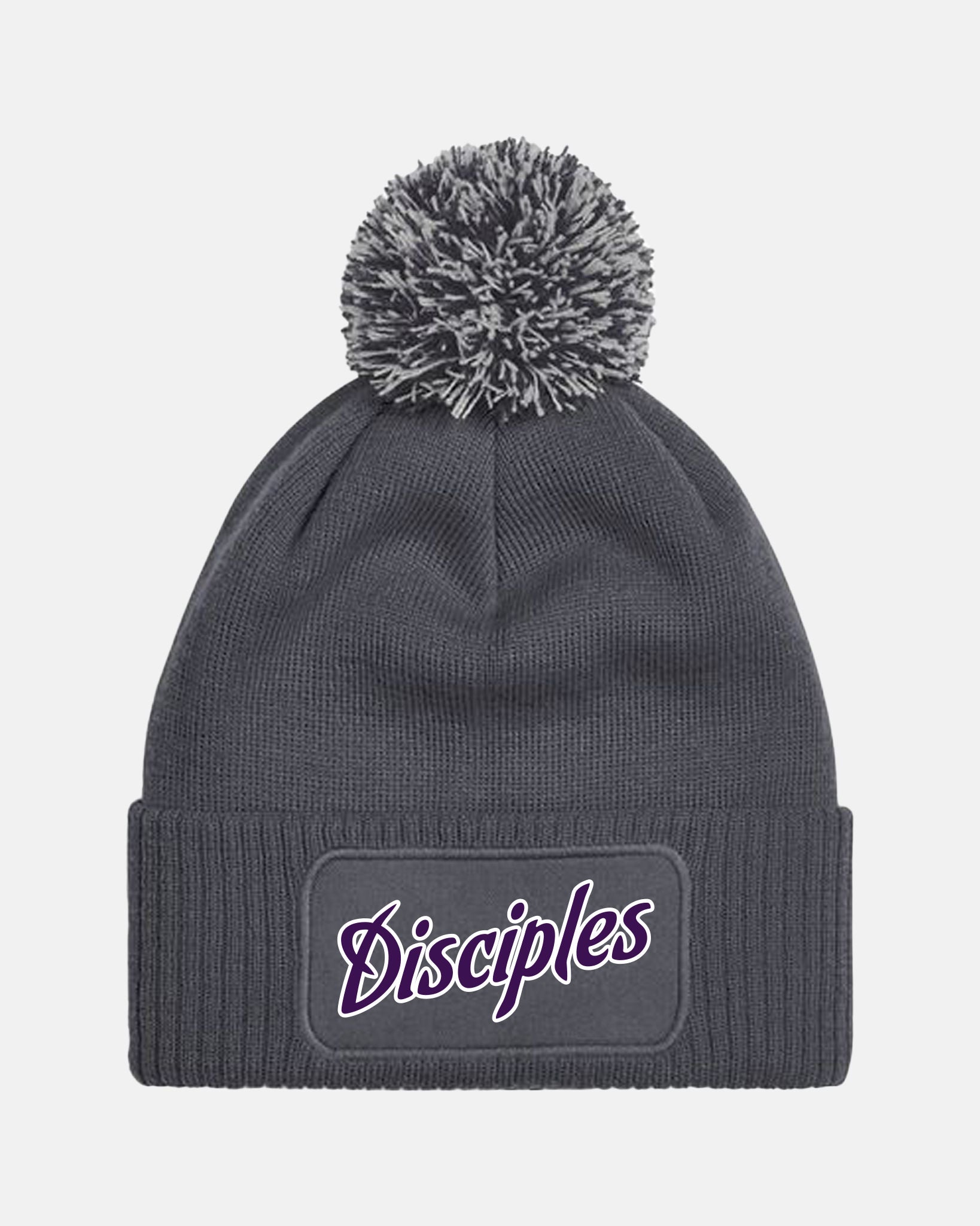 Diamond Pride PomPom Patch Beanie "Munich-Haar Disciples", Script, dunkelgrau