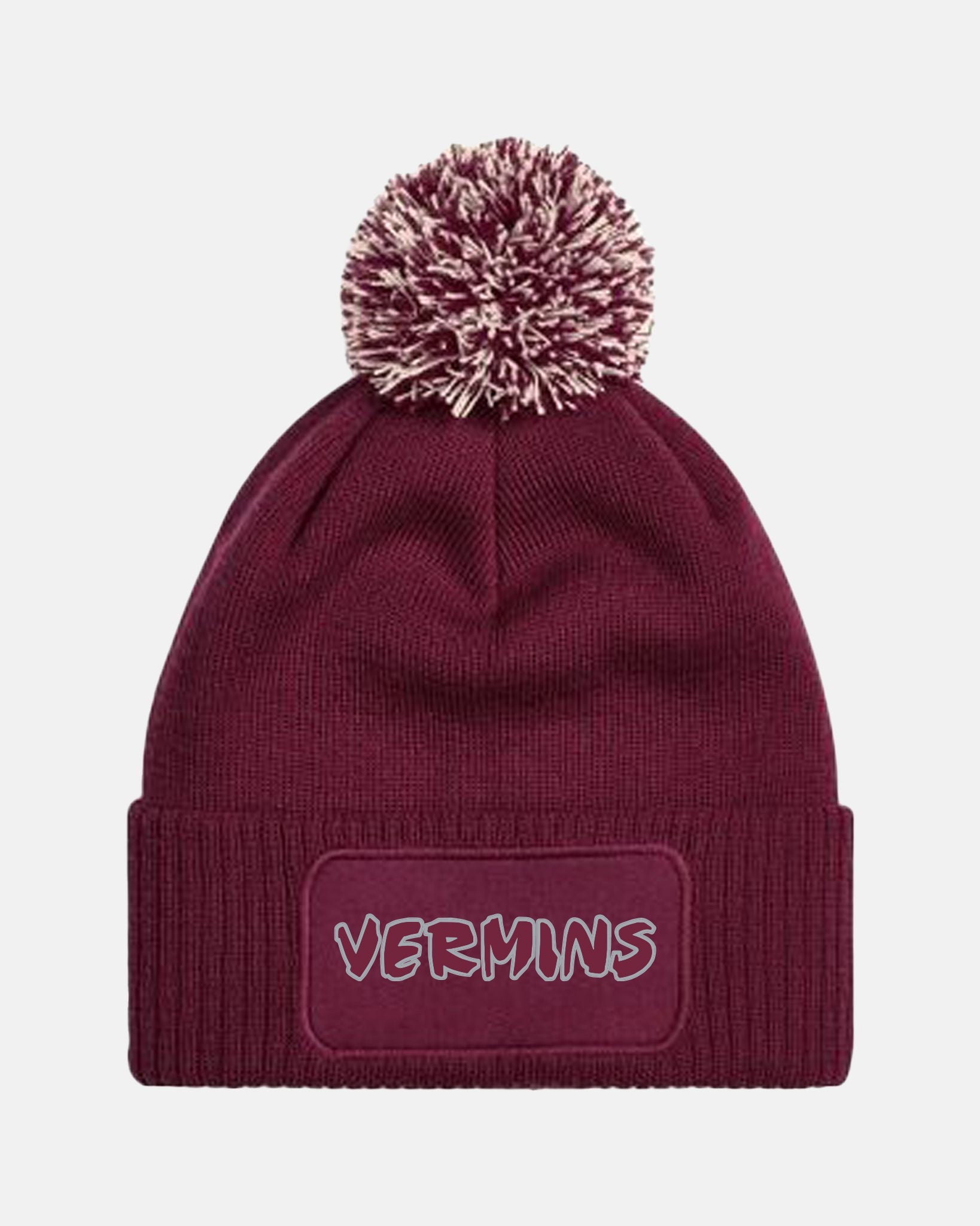 Diamond Pride PomPom Patch Beanie "Wesseling Vermins", Vermins, maroon-rot
