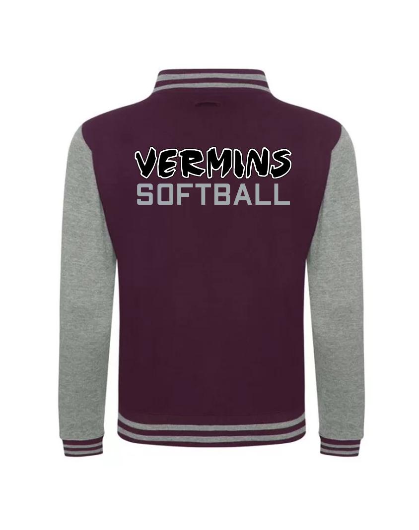 Diamond Pride Varsity College Jacke "Wesseling Vermins", Old Vermins Softball, maroon-rot - heather grau-DIAMOND PRIDE