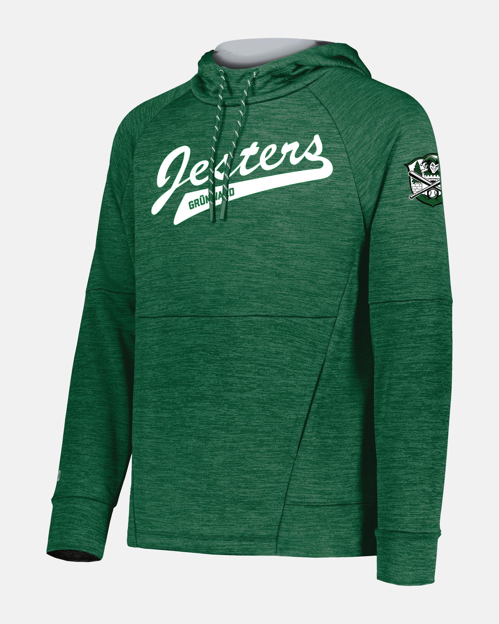 Holloway All-Pro Performance Fleece Hoodie "Grünwald Jesters", Script & Crest, heather dunkelgrün-DIAMOND PRIDE